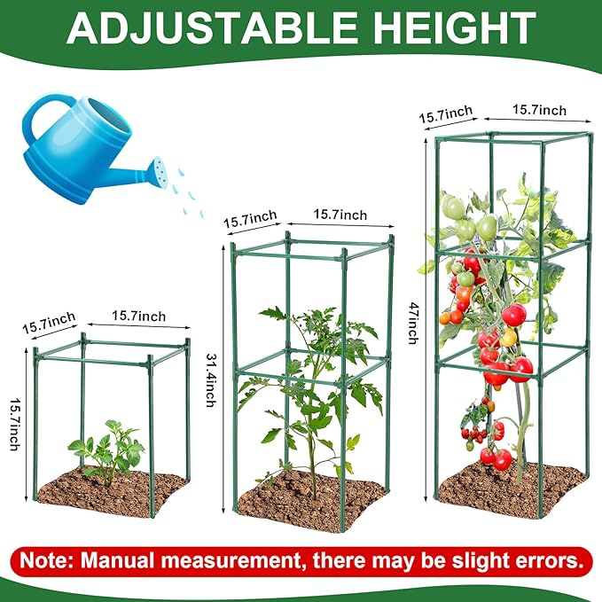 Wenqik 4 Pack Tomato Cage with 17.7 Gallon Large Grow Bags 47 Inch Tomato Planter with Trellis, 18 Clips and 328ft Twist Tie Garden Plant Pot Stakes Support for Vertical Climbing Cucumber