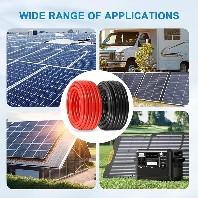 MOOKEERF Solar Panel Wire 10 AWG(6mm²) - Solar Extension Cable 60Ft Black & 60Ft Red 10 Gauge Tinned Copper PV Wire for Outdoor Automotive RV Solar Panel Boat Marine (Black+Red)