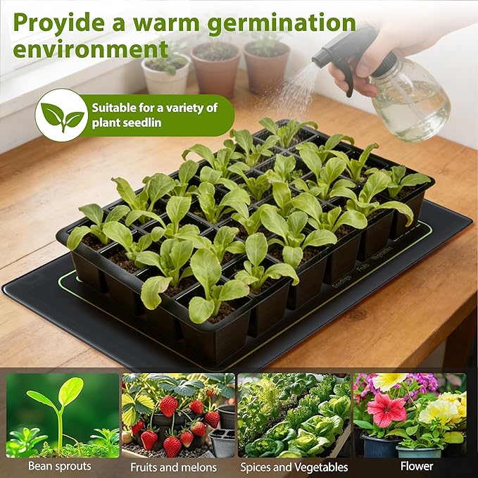 Seedling Heat Mat with Thermostat Controller, Plant Warming Mat for Indoor Growing, Seed Starting Heater Mat Temperature & Timer Set, Waterproof Heat Mat for Germination Fermentation Greenhouse