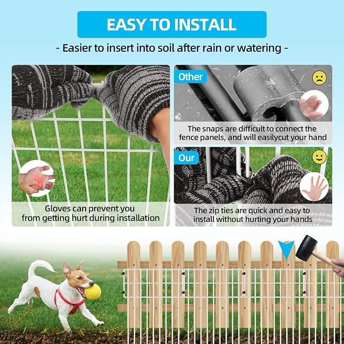 10 Panels Garden Fencing Animal Barrier, 17in (H) X 10.8ft (L) Dog Dig Fence Barrier, 1.25in Gap Rustproof Metal Garden Fence, Ground Defense Border Fencing for Outdoor, Yard, Patio, White