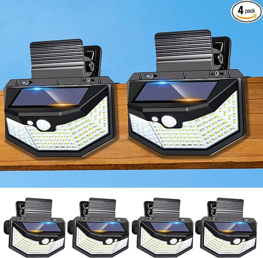 Clip on Solar Lights Outdoor, 115 LED 800LM Solar Motion Lights Outdoor with 300° Wide Angle & 3 Modes, IP65 Waterproof Outdoor Security Lights for Fence, Yard, Garden