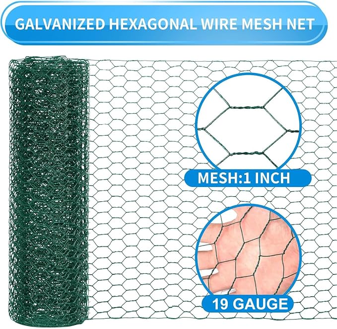 48'' x 50' Green Chicken Wire Fencing, 1 inch Chicken Wire and 19 Gauge Poultry Netting, Garden Mesh Fence Roll for Floral Arrangements/Crafts/Farm/Livestock/Pet Protection