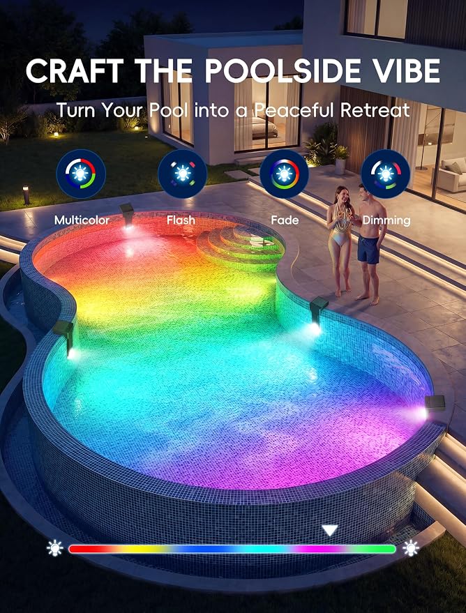 Solar Pool Lights Only for Inground Pool, 10-Color RGB 4-Mode LED Underwater Submersible Poolside Light with Auto Dusk Sensor, Waterproof Design, Remote & Timer Off, 1 Pack