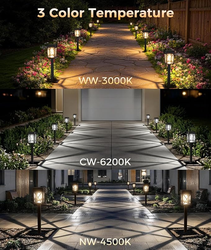 XMCOSY+ Solar Lights Outdoor Waterproof, 6 Pack Adjustable Brightness Solar Pathway Lights, 3-in-1 Landscape Light for Yard Backyard Driveway Walkway Landscape Path (Warm/Cool White)