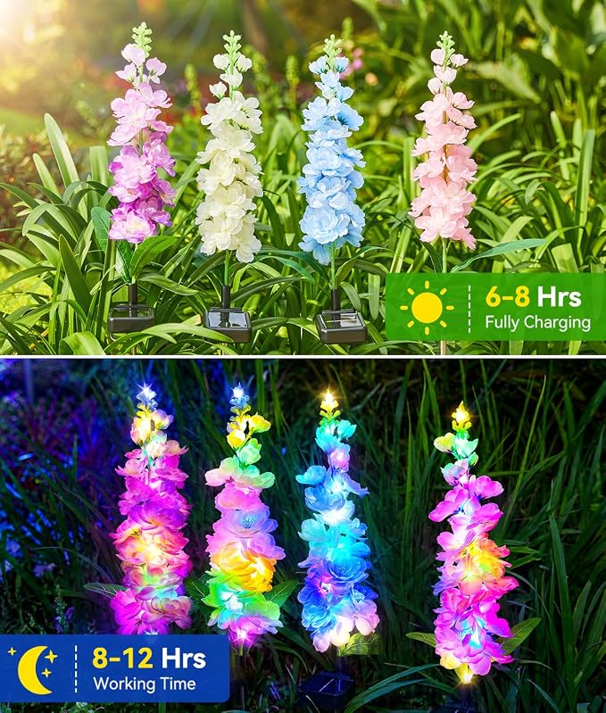 KOOPER Solar Lights Outdoor Garden Decor, 10 Pack Upgraded Delphinium Solar Garden Lights with 90 Colorful LEDs, Vivid Flowers Outdoor Waterproof for Landscape Patio Yard Decor