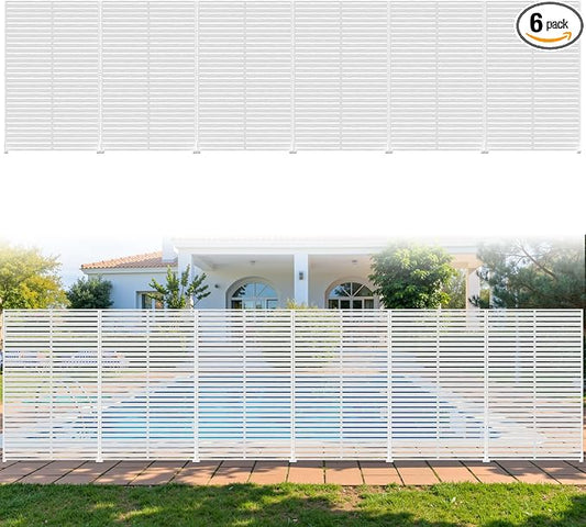 Outdoor Privacy Screen Panel 72" Freestanding Privacy Fence with Stand, HDPE Decorative Privacy Screens with Louvered 6 Panels, Weather-Resistant Panel Fence for Patio, Balcony,Pool, White