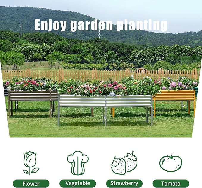 Land Guard Galvanized Raised Garden Bed with Legs, 96×24×32in Raised Garden Beds Outdoor with Drainage Holes, Planter Boxes Outdoor for Backyard, Patio, Balcony, 1200lb Capacity, Gray