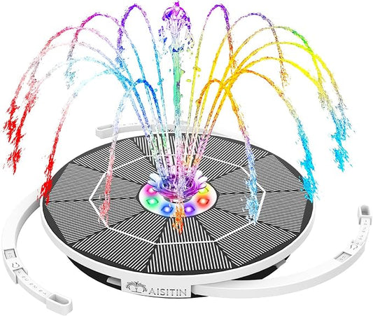 AISITIN Solar Fountain with Lights, 3.5W Solar Powered Bird Bath Fountain Pump with 1500mAh Battery Backup, 6 Nozzles, LED Outdoor Fountain for Pond, Pool, Garden & Fish Tank