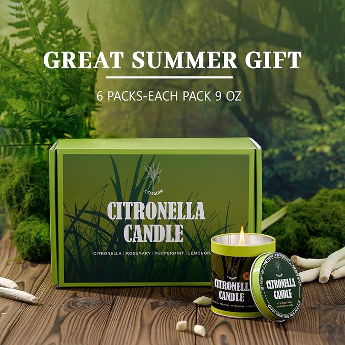 Citronella Candles Outdoor Set, 6 Pack Jar Candle for Patio Camping Backyard Picnic, Infused with 5 Plant Essential Oils, 9 Oz Non Toxic Candles, Scented Candles Sets Gifts for Men Women