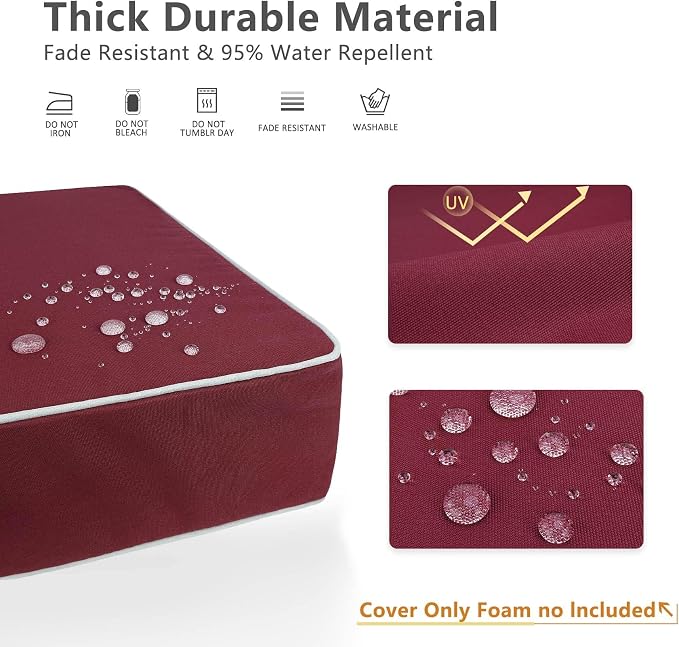 Porch Shield Outdoor Cushion Slipcovers Patio Chair Seat Cushion Covers Set 4 Waterproof Fade Resistant (Burgundy, 24" D x 22" W x 4" H)