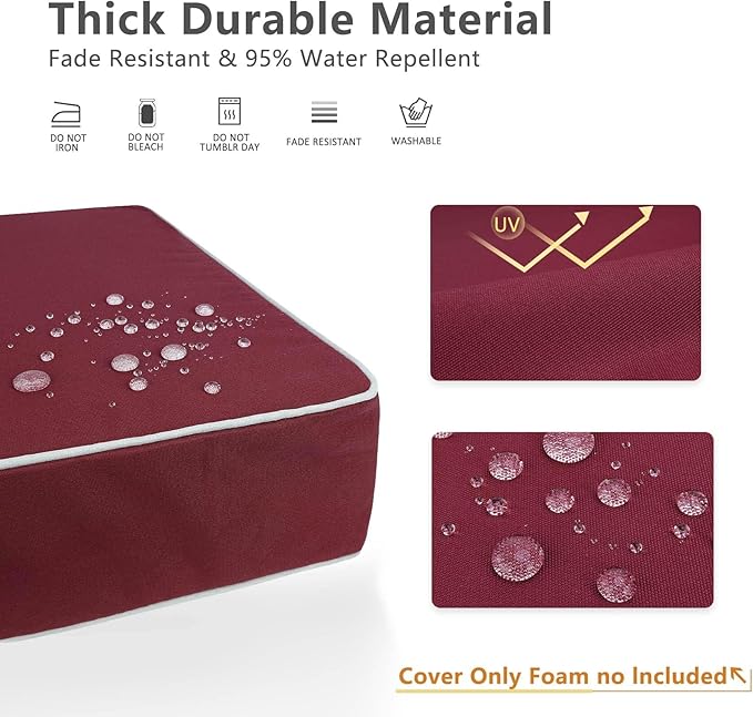 Porch Shield Outdoor Cushion Slipcovers Patio Chair Seat Cushion Covers Set 4 Waterproof Fade Resistant 21 x 21 x 4 inch, Burgundy