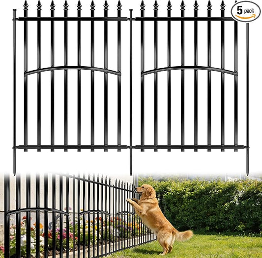 Metal Garden Fence 32in H x 27in W (5 Panels, Total Length 11.5ft), No Dig Animal Barrier Fence for Dogs, Heavy Duty Tube Decorative Garden Edging Border, Outdoor Rustproof Landscape Fencing for Yard