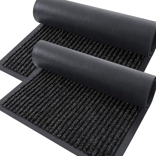 OLANLY Front Door Mat Indoor Outdoor Entrance, 2-Pack 59 x 34 Inch, Waterproof Heavy Duty Doormat, Fade Resistant, Low Profile, Easy Clean Patio Porch Welcome Floor Mats for Entry, Off-Black