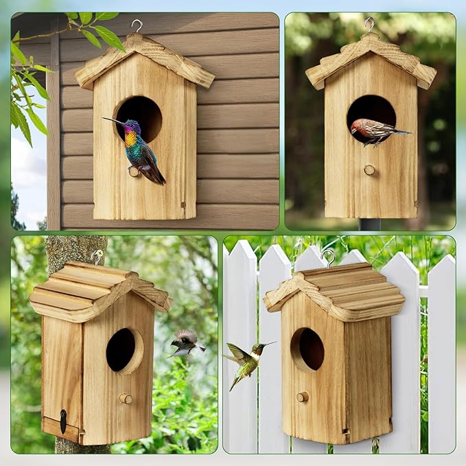 Hanging Hummingbird House for Outdoors, Wooden Mini Bird House, Durable Nesting Box for Hummingbird, Weather-Resistant Hummingbird House (Dimensions 5.9 * 3.7 * 4.1 inch)