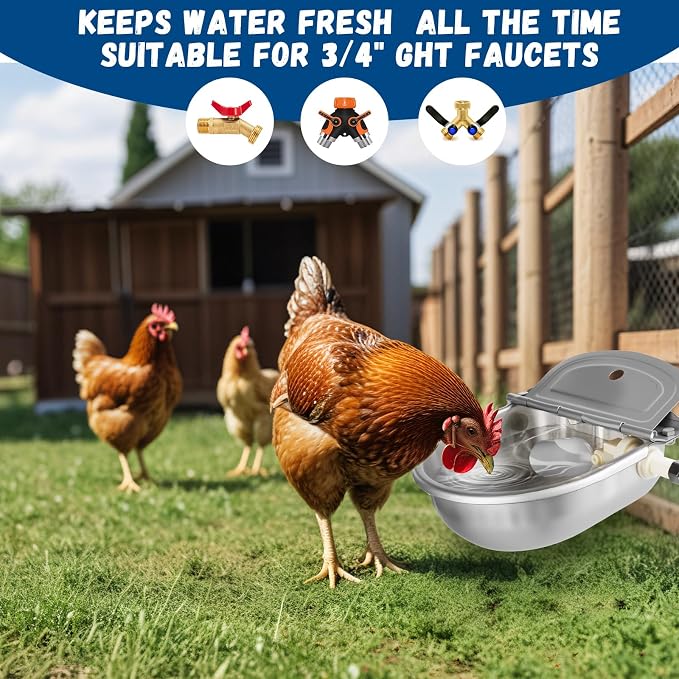 Automatic Water Dispenser for Dogs, Auto Dog Waterer for Outdoor, Stainless Steel Water Bowl Dispenser for Livestock, Chicken Water System, Self Filling Dog Water Bowl Fit 3/4'' GHT Faucet