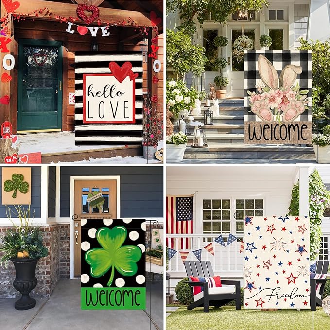 AVOIN colorlife Set of 12 Seasonal Holiday Garden Flag 12x18 Inch Double Sided Outside, Welcome Rustic Farmhouse Yard Outdoor Decoration