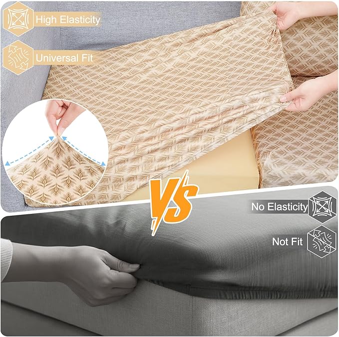 pickyNproud 8Pcs Patio Cushion Covers Stretch Outdoor Couch Cushions Slipcovers Replacement Washable Furniture Protector with Elastic Bottom Sofa Chair Seat Cover, Brown Leaf