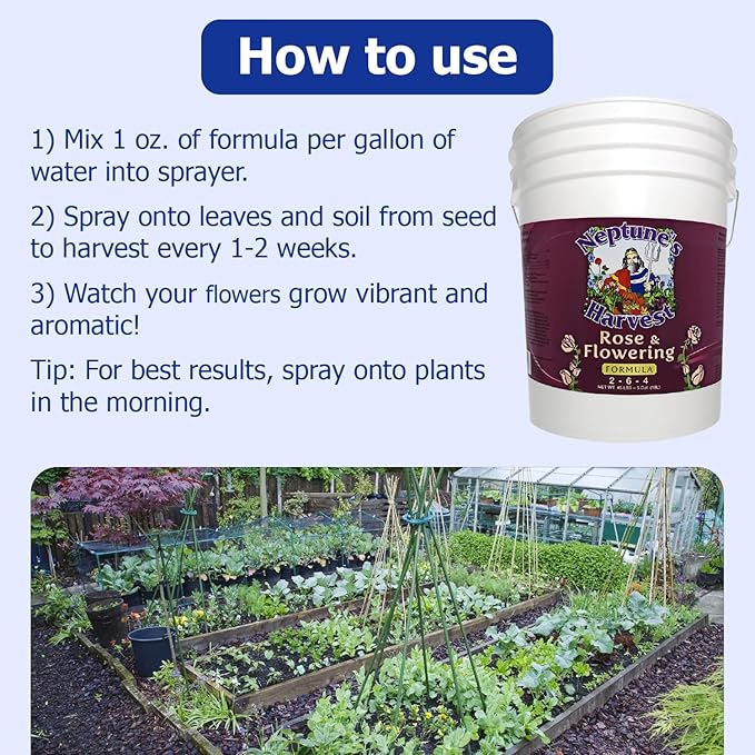 Neptune's Harvest Rose & Flowering Fertilizer (2-6-4) - 5 Gallon Pail - Organic Liquid Food for Vibrant Blooms & Growth - Promotes Healthy Foliage - Ideal Fertilizer for Indoor & Outdoor Use