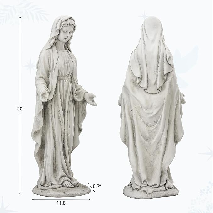 Virgin Mary Statue Outdoor, Large 30 Inch Religious Garden Statue, Blessed Mother Mary Statues Catholic, Durable Weather MGO Stone Sculptures Decor, Lawn Art for Home,Yard,Patio,Forch