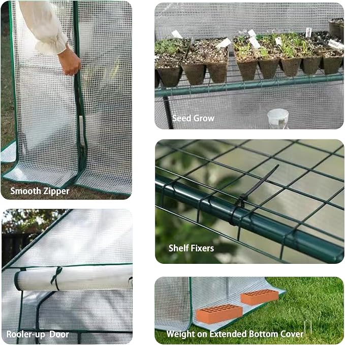 Greenhouse, Portable Mini Walk-in Green House for Outdoors with Roll-up Zipper Door, Anchors, and UV-Resistant Cover