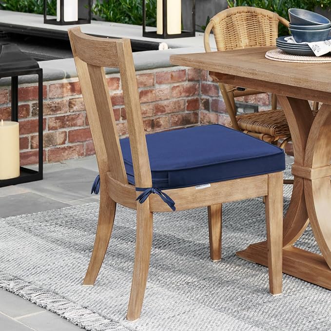 Unimatta Round Corner Seat Cushions, 17" x 16" x 2", Set of 4, Indoor Outdoor Water Repellent Universal Chair Pads with Ties for Patio Furniture, Garden Deck Dining Chairs, Navy