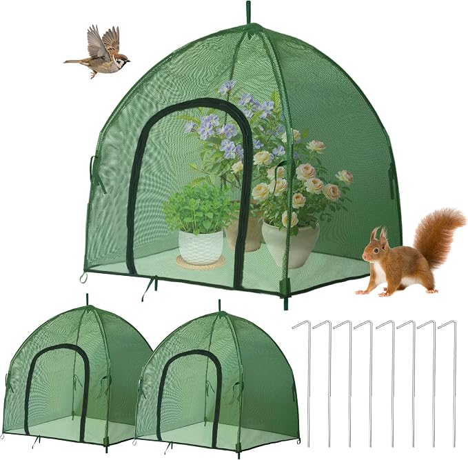 2.1*2.1*1.6FT Shade Mesh Plant Tent Cover 100 GSM Heavy-Duty Garden Net Cage with Fiberglass Poles & Zipper Door, Multi Sizes with Ground Stakes for Raised Bed Seedling Flower Vegetable Planting