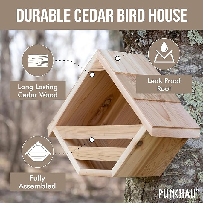 Cedar Open Mourning Dove Nesting Box for Outdoor - 14L x 11H x 6W Inches Bird Nesting Box - Outdoor Natural Rough Cut Cedar Dove Birdhouse for Outside Nesting
