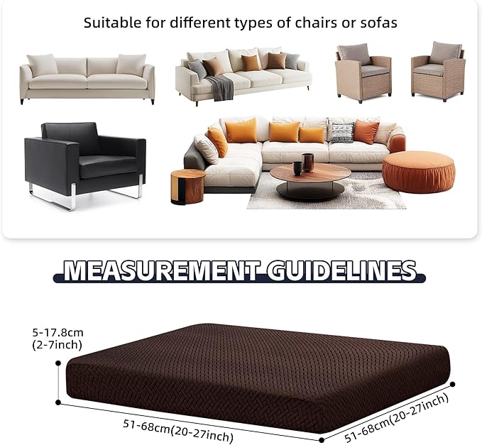 8Pcs Patio Cushion Covers,Outdoor Cushions Covers,Stretch Cushion Covers Replacement, Washable and Reusable Furniture Protectors(Coffee Brown)