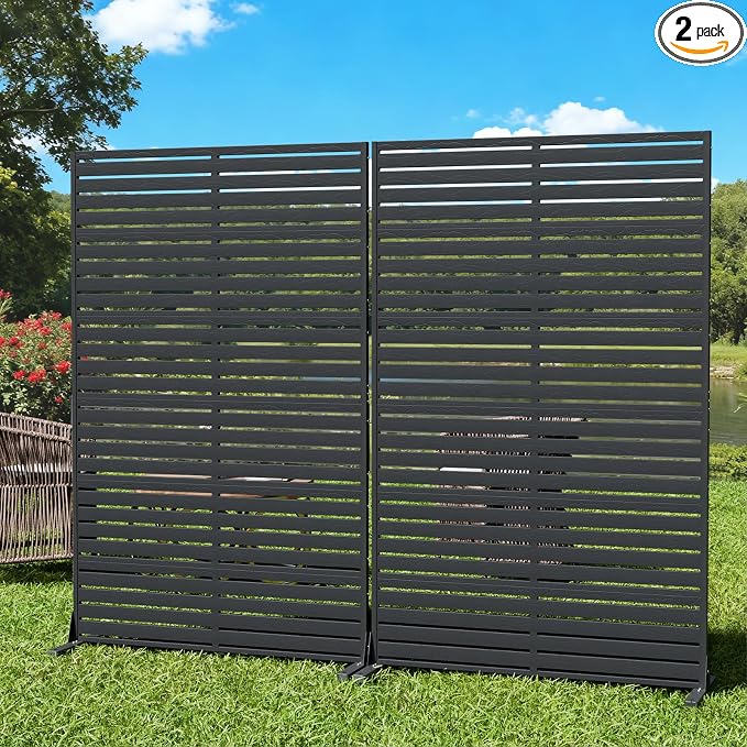 Privacy Screen Outdoor Freestanding Fence Panel with 6 Panel, 72" H×47" W HDPE Decorative Screen Panel with Stand, Air Conditioner Fence, Privacy Panels for Patio, Balcony, Garden, Backyard