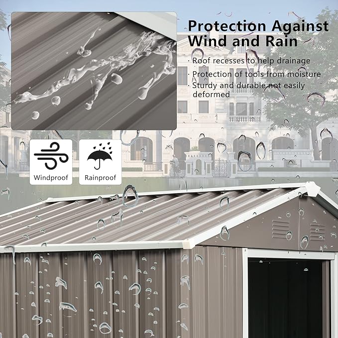 6FT x 5FT Outdoor Storage Shed, Heavy Duty Galvanized Steel Garden Shed with Sliding Lockable Doors, Punched Vents & Foundation Kit, Weather Resistant Metal Tool Shed for Backyard,Gray with Window