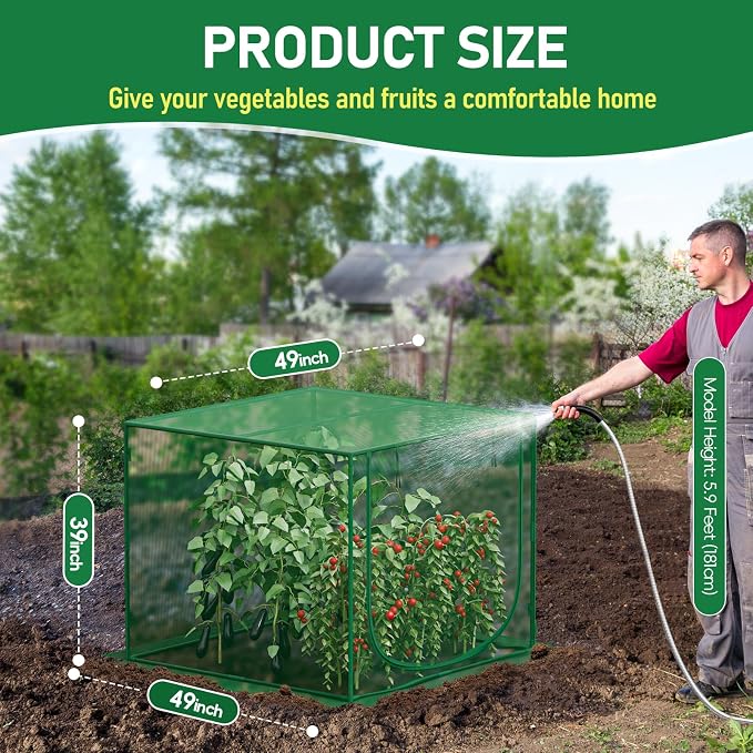 SPECILITE 49x49x39in Garden Plant Netting Mesh Cover for Raised Bed with Roll-up Zipper Door for Vegetables Fruits, Large Tunnel Gardening Net, Green