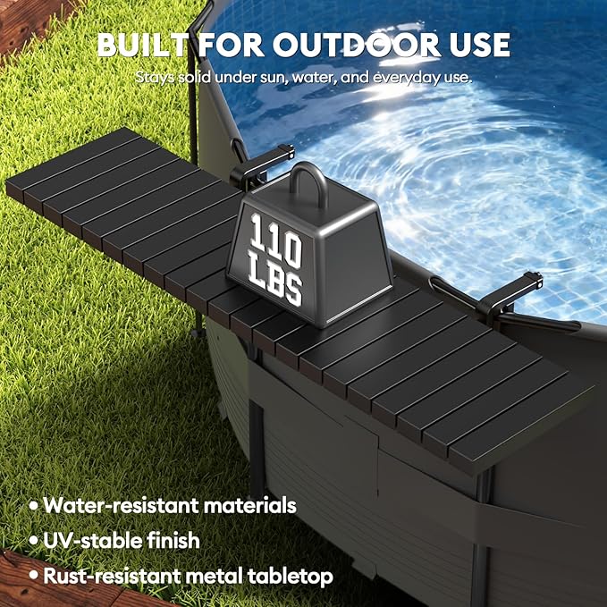 Pool Bar, Hyperzoo Swim-Up Above Ground Poolside Bar, Upgrade Your Pool Experience, Fits ≤4.4” Top Rail, 49"×9.6" Rust-Free ABS Table Holds 110 lbs, Poolside Table for Round Frame Swimming Pools