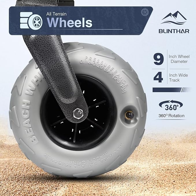 Beach Wagon with Big Wheels for Sand, Heavy Duty Harder Sand Collapsible Folding Wagon with All-Terrain 9" Pneumatic Ballon Tires, Utility Wagon for Garden Sports Camping Outdoor Activities