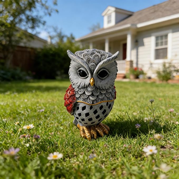 Solar Garden Decor Owl Statues Figurine,Solar Hollow Out Waterproof Lantern for Patio Balcony Yard Lawn,Home Decor,Mother's Day Birthdays Gifts for Mom Grandma Women