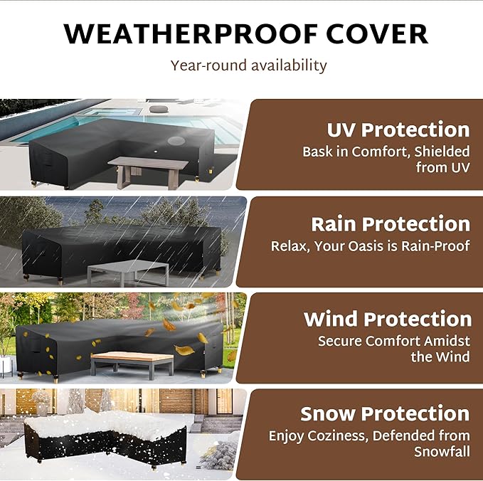 iBirdie Outdoor Sectional Cover fit 80 x 80 inch, 79 x 79, 78 x 78, 77 x 76 L-Shaped Patio Sofa Waterproof Weatherproof 600D Heavy Duty Garden Furniture Cover for Outside L Shape Couch