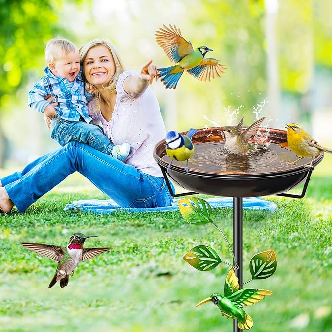 Metal Bird Bath for Outside, Vintage Birdbaths Removable Feeder Bowl with Butterfly Flower, Easy to Clean Birdfeeder for Outdoors Garden Yard Lawn Decor (Brown)