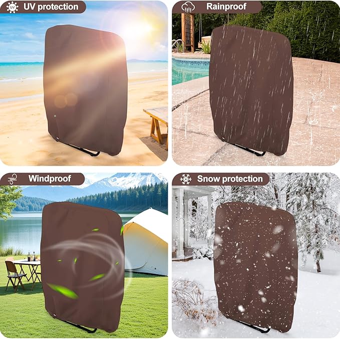 Outdoor Folding Chair Covers 2PCS, Uranshin Zero Gravity Chair Cover 28"W x 13"D x 43"H, Waterproof 210D Oxford Funiture Cover with Storage Bag, Patio Chair Cover for All weather (Brown)