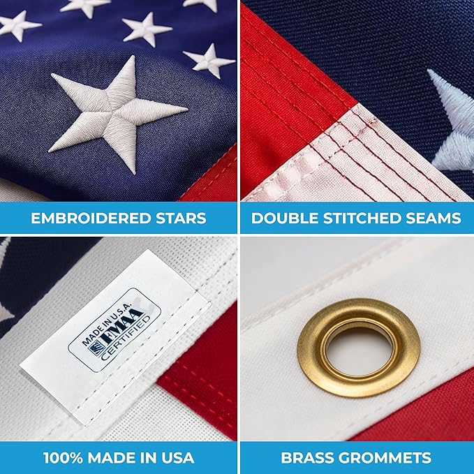 American Flags for Outside 5X8 American Flag 100% Made in USA-not imported -Heavy Duty Flags Outdoor with Embroidered Stars and Sewn Stripes 5x8 US Flag for High Wind- All Weather Flags-FMAA Certified