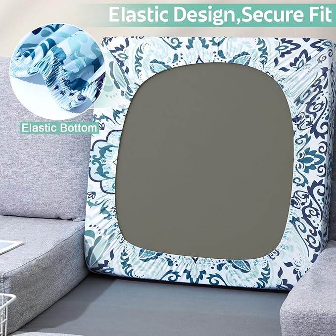 pickyNproud 8Pcs Patio Cushion Covers Stretch Outdoor Couch Cushions Slipcovers Replacement Washable Furniture Protector with Elastic Bottom Sofa Chair Seat Cover, Teal Flowers