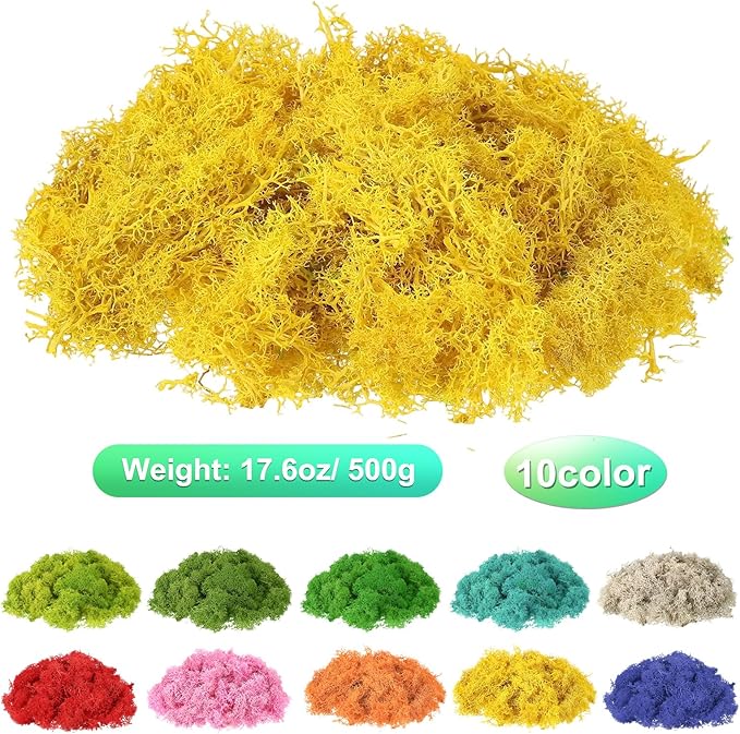 uxcell Preserved Reindeer Moss, 17.6oz Fake Moss for Crafts Artificial Dried Moss for Decoration Terrariums Potted Plants, Yellow