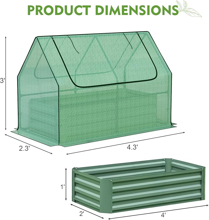 BPS Raised Garden Bed Set, 4x2x1 FT Metal Bottomless Flower Bed with PE Cover for Outdoor Planting, Green