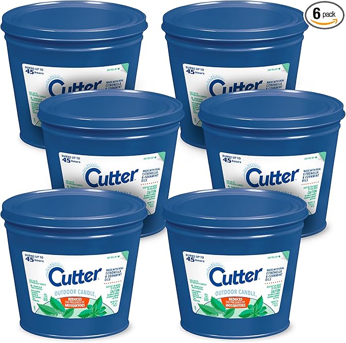 Cutter Candle, 17 Ounces, Outdoor Candle Made with Real Citronella Oil and Cornmint Oil Reduces The Presence of Mosquitoes with A Light, Fragrant Citronella and Mint Scent, 6 Pack