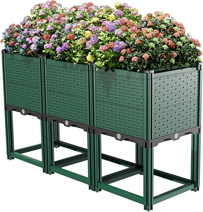 Outdoor Raised Garden Bed - Stackable Vertical Planter with Trellis for Vegetables & Flowers | Durable Resin, Tool-Free Assembly | Perfect for Balcony, Patio, Deck (47.24" H)