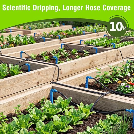 Automatic Drip Irrigation System Kit - 33ft Hose, Filter, 10 Tee Connectors & 10 Drippers, for Potted Plants