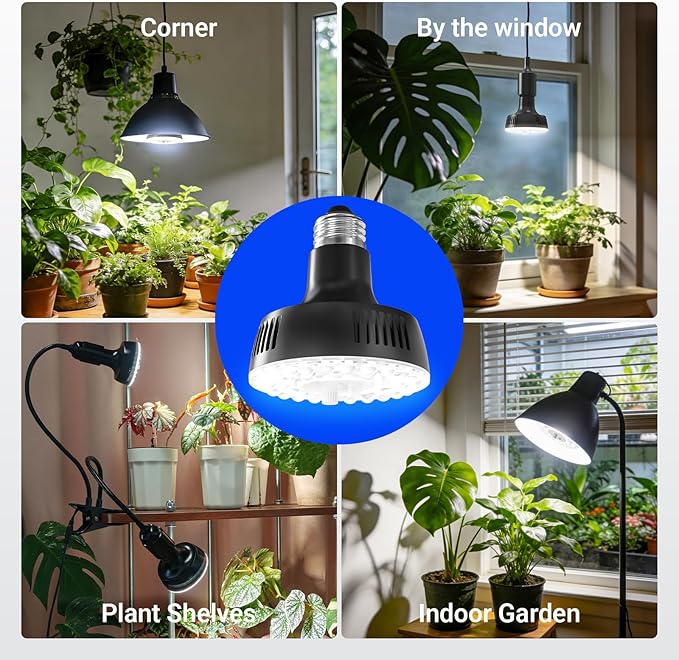 Barrina Orbgrow OG11A Grow Light Bulbs for Indoor Plants, Integrated Dimming & Timing, 5000K 22W(2 x 11W, 200 Watt Equiv), E26 Plant Light Bulb, Full Spectrum for Seeds and Greens, 2 Packs, Black