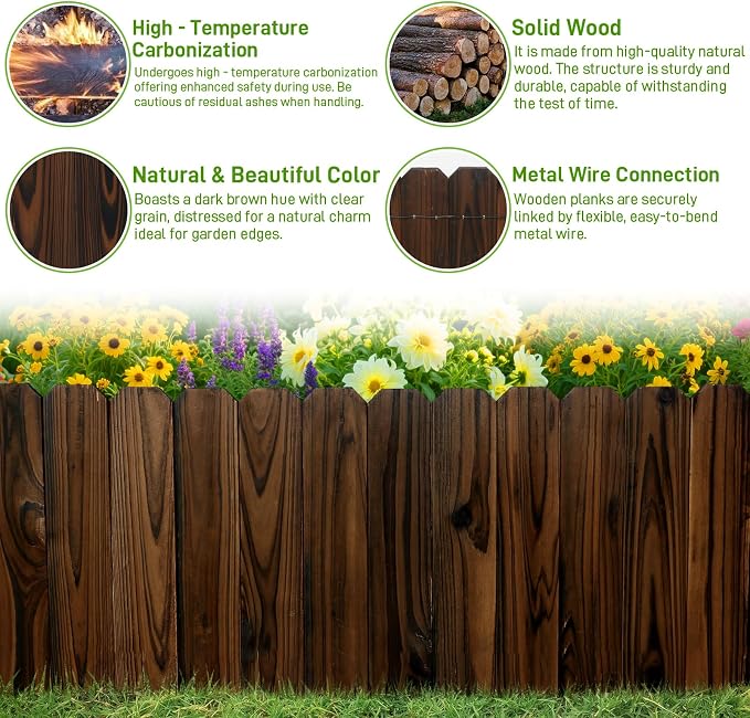 Mulctun Wood Garden Edging - 11.8" H X 47" L Sturdy Wooden Landscape Edging, Natural Flower Bed Edging Borders, Decorative Wooden Garden Fence for Yard Flower Bed Lawns Pathway Tree (2 Packs)