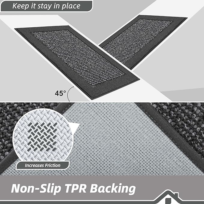 BEQHAUSE Indoor Door Mat 20" x 48", Dirt Trapper Door Mats Non-Slip Entryway Rugs Washable, Resist Dirt Absorbent Welcome Mat, Low Profile Floor Mats for Front Back Door and Entryway, Charcoal