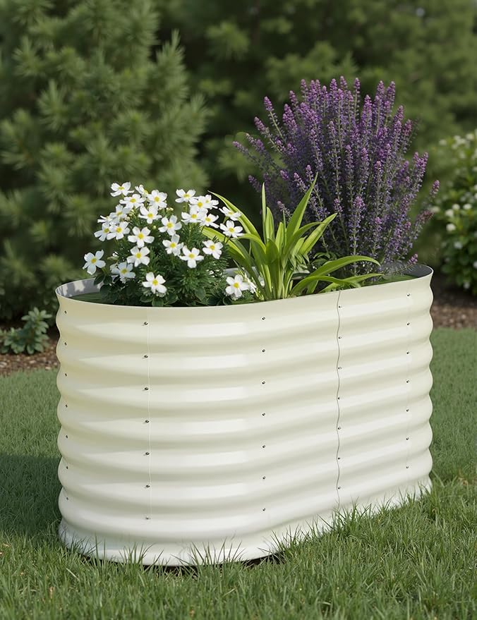 GarveeLife 4x2x2 ft Galvanized Raised Garden Bed - 24 in Tall Metal Planter Box for Vegetables, Flowers, Herbs, Rust-Resistant Outdoor Garden Box, Easy Assembly Raised Beds for Gardening, Beige