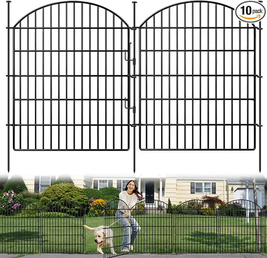 10 Panels Decorative Garden Fence with Lock, 40in (H) X 22.31ft (L) No Dig Dog Fences Outdoor for Yard, Rustproof Tall Animal Barrier Fencing, Metal Panels Suitable for Yards Border, Patio Use