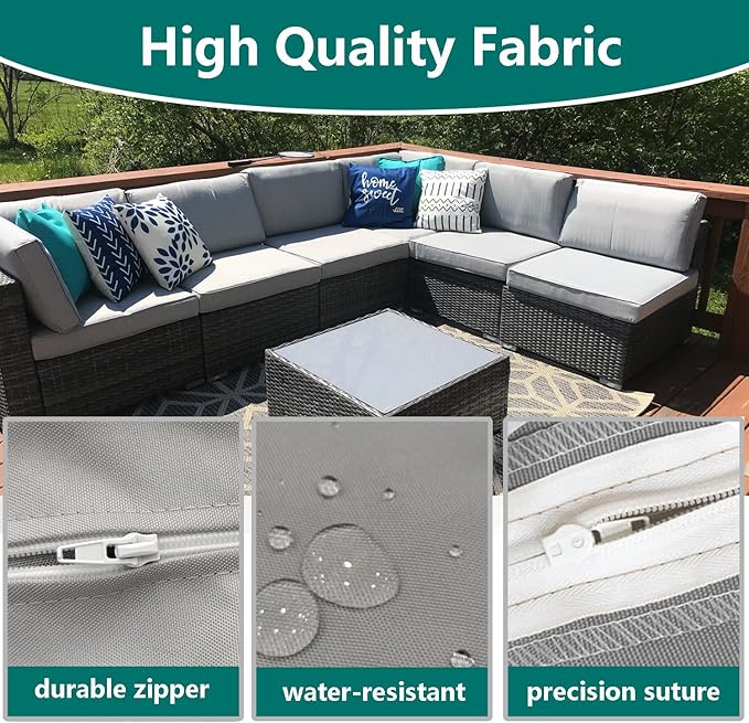 FLYMEI Patio Cushion Covers 25x27x5 Waterproof Outdoor Cushion Cover Replacement 2Packs Outdoor Seat Cushion Slipcover for Rattan Chair Sofa, Grey